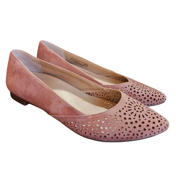 Vionic Shoes - Vionic Carmela Sz 7.5 Dusty Petal Pink Suede Laser Cut Pointed Toe Ballet Flats